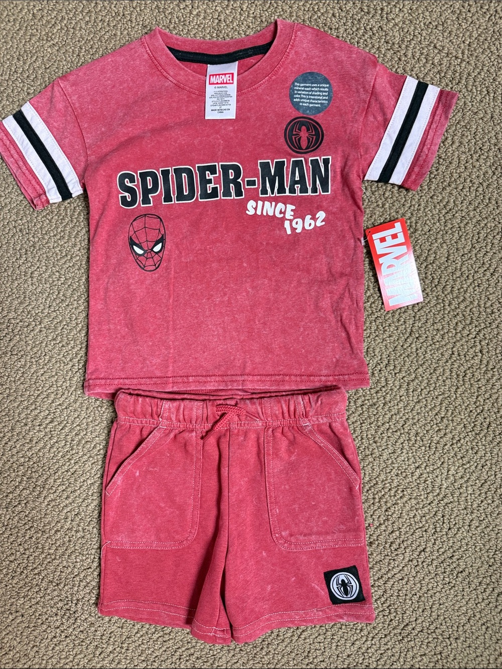 Marvel Spider-Man Red Short Sleeve and shorts set with Black & White Stripe